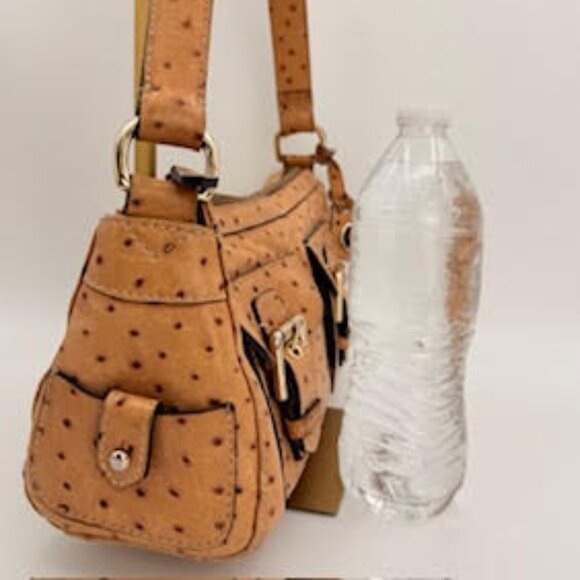 Vintage Dooney & Bourke Ostrich Embossed Leather Shoulder Bag Satchel Tan - Picture 5 of 14